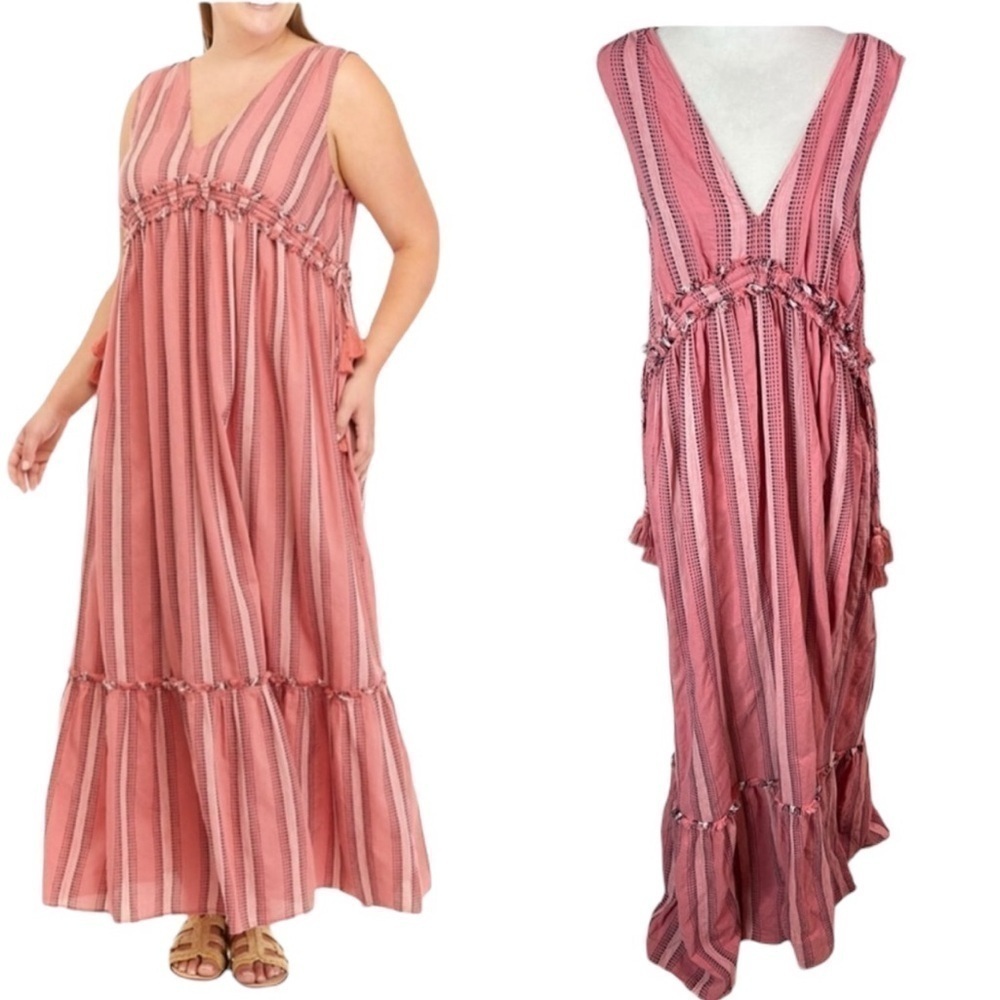True craft maxi dress for woman, sleeveless, boho, fringe, size Large